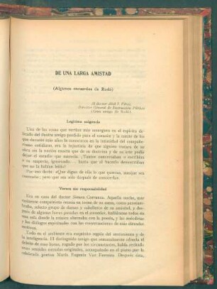 De una larga amistad : (Algunos recuerdos de Rodó)