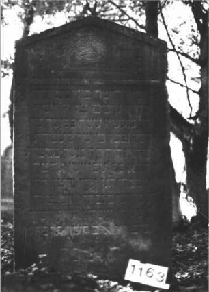Grabstein 1163 (Index: 99899885) Material: Sandstein Zustand: unten verwittert, sonst leicht angewittert Maße HxBxT: 132x78x11 cm Beschreibung: Stele mit Dreiecksabschluss, im Dreiecksfel Krone, die von zwei Löwen gehalten wird, Rahmen mit Blüten Symbolik: Krone, zwei Löwen, Blüten: Grabstein 1163