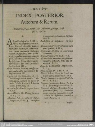 Index Posterior, Autorum & Rerum