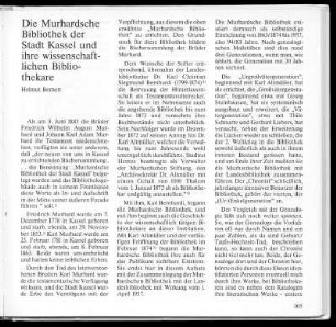 Die Murhardsche Bibliothek der Stadt Kassel und ihre wissenschaftlichen Bibliothekare