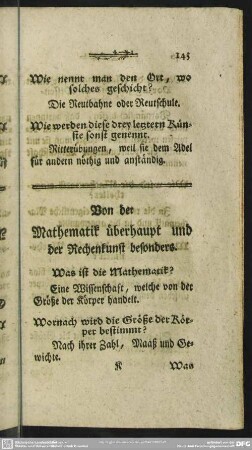 Von der Mathematik überhaupt und der Rechenkunst besonders