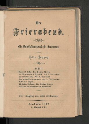 3.1870: Der Feierabend : ein Unterhaltungsbuch für jedermann