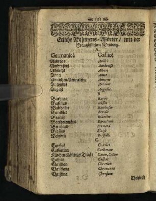 Etliche Nahmens-Woerter / mit der Frantzoesischen Deutung