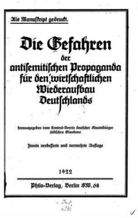 Die Gefahren der antisemitischen Propaganda für den wirtschaftlichen Wiederaufbau Deutschlands