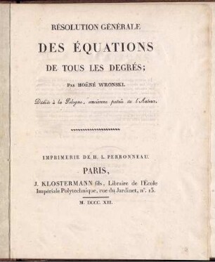Résolution générale des équations de tous les degrés