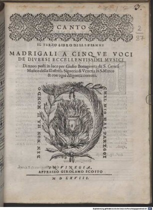 IL TERZO LIBRO DELLE FIAMME : MADRIGALI A CINQVE VOCI DE DIVERSI ECCELLENTISSIMI MVSICI