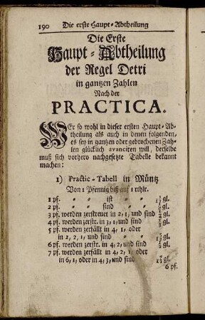 1) Practic-Tabell in Müntz[...] - 2) Practic-Tabell in Gewicht.