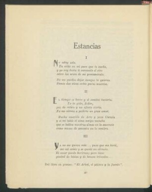 Estancias : Del libro en prensa: "El árbol, el pájaro y la fuente". [Poesías]
