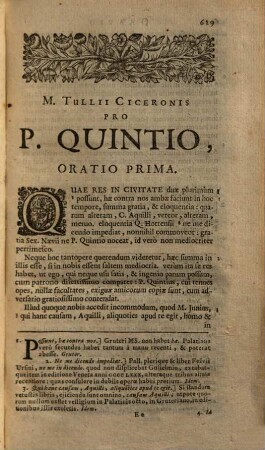 Marci Tullii Ciceronis Opera Quae Extant Omnia : ex Mss. codicibus emendata, Pars Tertia. Orationum Tomus I