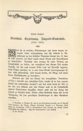 Erstes Kapitel. Kindheit. Erziehung. Jugend-Eindrücke (1792-1814)