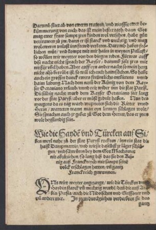 Wie die Heyden und Türcken auf Siben meyl nahe zu der stat Paryß ruckten/ ...