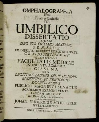 Omphalographia Id est Brevis ac succincta De Umbilico Dissertatio