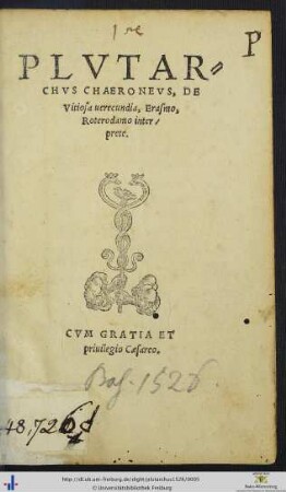 PLVTARCHVS CHAERONEVS, DE Vitiosa uerecundia, Erasmo, Roterodamo interprete.