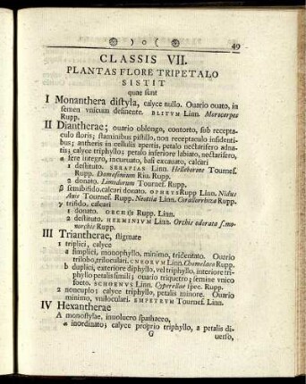 Classis VII. Plantas Flore Tripetalo Sistit ...