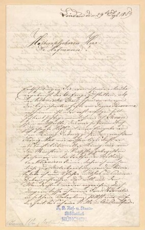 Wilhelm Bauer (1822 - 1875) Autographen: Briefe von Wilhelm Bauer an verschiedene Adressaten - BSB Autogr.Cim. Bauer, Wilhelm, 2. Wilhelm Bauer (1822 - 1875) Autographen: Brief von Wilhelm Bauer an Dr. Hofmann - BSB Autogr.Cim. Bauer, Wilhelm.2