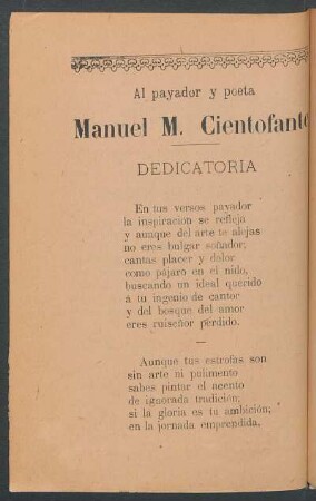 Al payador y poeta Manuel M. Cientofante : Dedicatoria