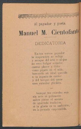 Al payador y poeta Manuel M. Cientofante : Dedicatoria