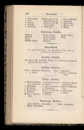 Verzeichnis der zum Lehenhofe des Fuerstenthums Hanau gehoerigen Vasallen.