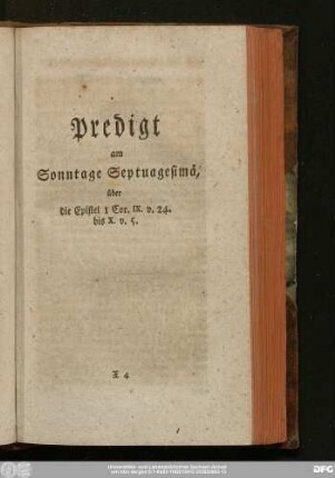 Predigt am Sonntage Septuagesimä, über die Epistel 1 Cor. IX. v. 24. bis X. v. 5.
