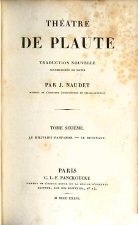 Théâtre de Plaute, 6. Le Militaire Fanfaron. Le Revenant