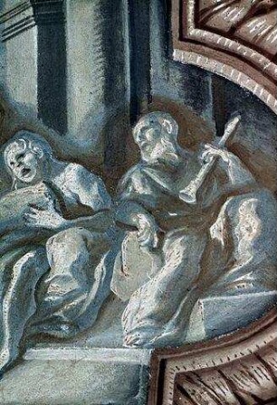 Illusionistische Architektur mit fingierten Reliefs: Allegorien der Künste und Wisenschaften und römische Kaiserporträts