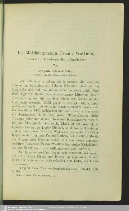 Die Matthäuspassion Johann Walthers : des ersten Dresdener Kapellmeisters