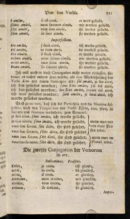 111-119, Die zweyte Conjugation der Verborum in ere. - Die dritte Conjugation der Verborum in ìre.