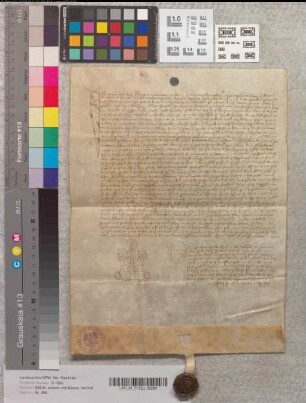 Notariatsinstrument, vermög welchem Heinrich von Jagenhusen an den Rektor Engelbert Oldensel eine jährliche Rente von einem Gulden aus einem Haus auf der Hornstraße verkauft hat.