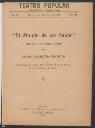 2.1920=Nr. 57: El mundo de los snobs : comedia en tres actos