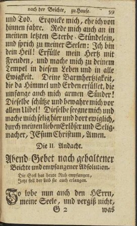Die II. Andacht. Abend-Gebet nach gehaltener Beichte und empfangener Absolution.
