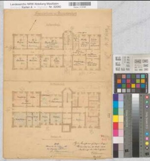 Burgsteinfurt (Steinfurt) Gymnasium Grundriß Erd- und Kellergeschoß 1908 1 : 150 49 x 34 Pause mit Einzeichnungen Staatshochbauamt Münster