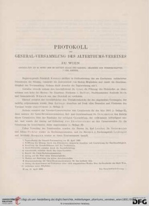 Protokoll der General-Versammlung des Alterthums-Vereines zu Wien
