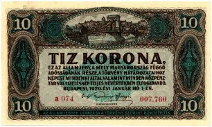 Geldschein, 10 Korona, 1.1.1920