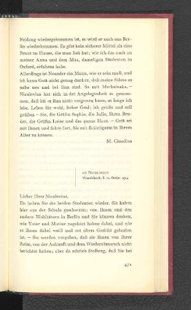 An Nicolovius Wandsbeck, den 10. Oktober 1814