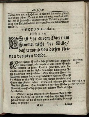 Textus Funebris, Matth. 18. v. 14.