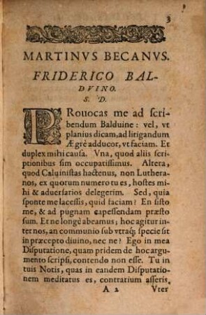 Martini Becani Theologi Moguntini Ad Fridericvm Baldvinvm Theologum VVittenbergensem De Communione sub vtraq[ue] specie Epistola