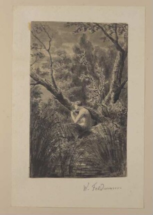 Wilhelm Feldmann: Flöte spielender Faun im Ufergebüsch