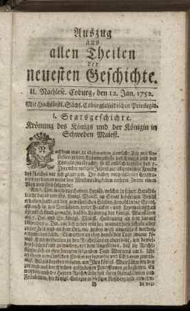 II. Nachlese. Coburg, den 12. Jan. 1752.