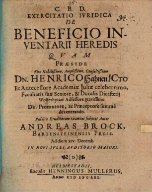 Exercitatio juridica De beneficio inventarii heredis