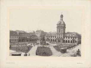 Kaufhaus am Paradeplatz, Droschken und Pferdebahn in Mannheim