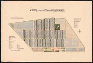 Obst- und Gemüseanlage: Grundriss der Anlage 1:800, Pflanzliste