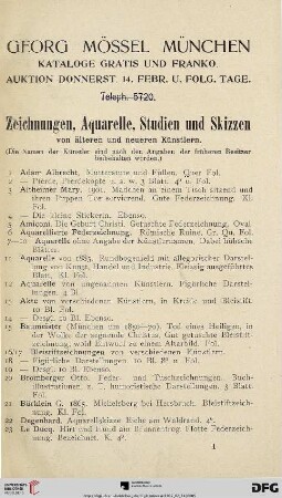 Zeichnungen, Aquarelle, Studien und Skizzen (Nr. 1-198)