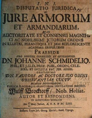 Disputatio iuridica de iure armorum et armandiarum
