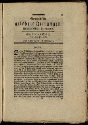Siebentes Stück, den 16ten Febr. 1788.