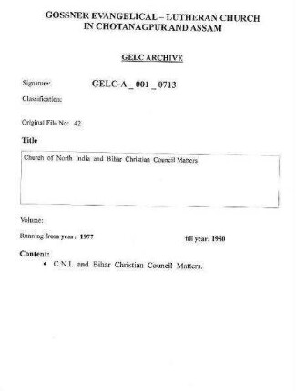 Church of North India & Bihar Christian Council Matters