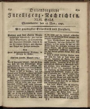 XLVI. Stück. Sonnabends: den 18. Nov. 1797.