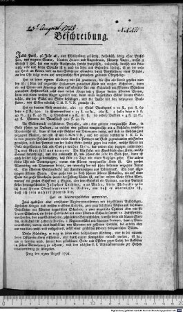 Beschreibung. : Prag den 23ten August 1798.