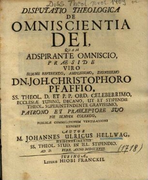 Disputatio Theologica De Omniscientia Dei