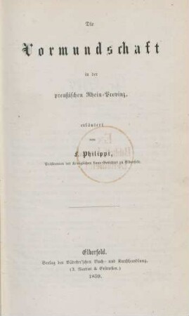 Die Vormundschaft in der preußischen Rhein-Provinz
