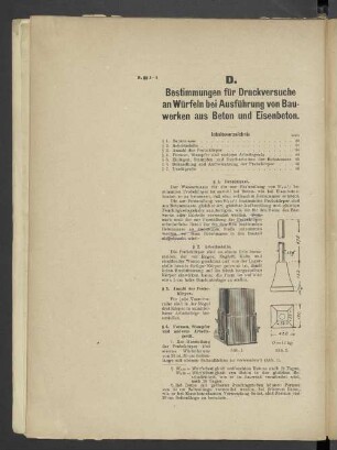 D. Bestimmungen für Druckversuche an Würfeln bei Ausführung von Bauwerken aus Beton und Eisenbeton